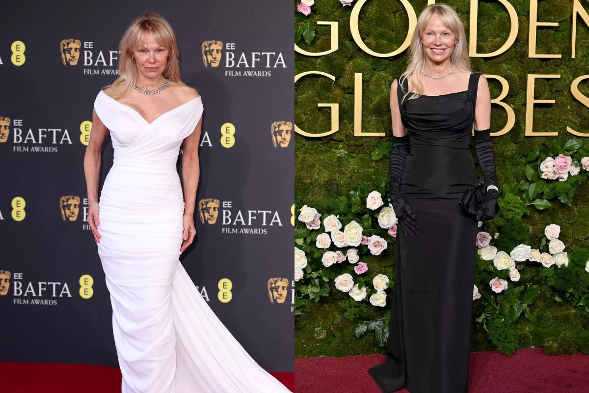 Pamela Anderson at bafta and golden globe