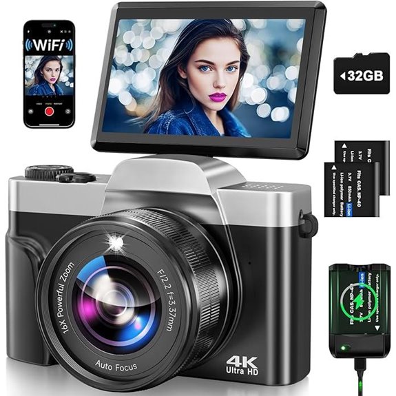 4K WiFi Digital Camera with Flip Screen and Zoom