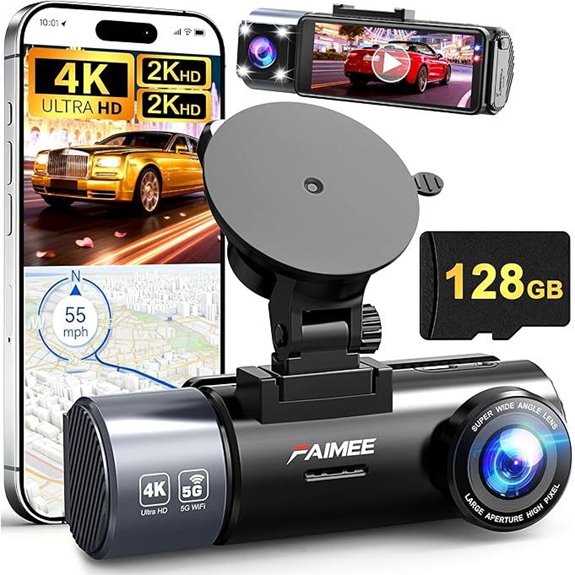 4K Dash Cam with GPS WiFi Night Vision 128GB Included