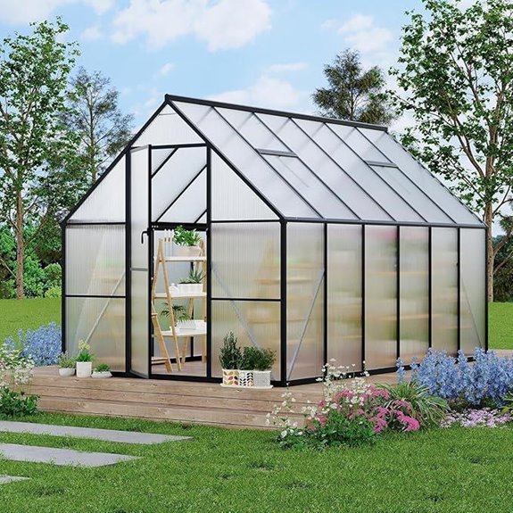 8x10 ft Aluminum Greenhouse with Vent and Roof