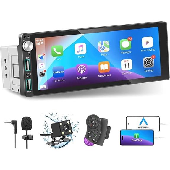 Single Din Car Stereo with Apple Carplay & Backup Camera