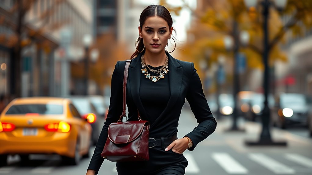 bold jewelry and vibrant bags