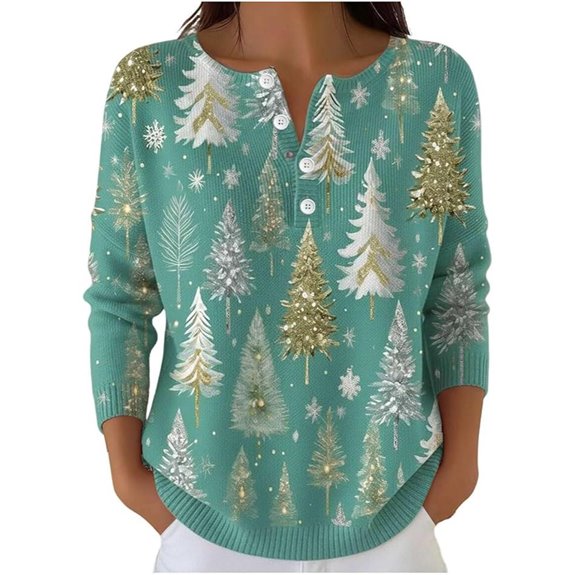 Christmas Women 2025 V-Neck Henley Sweatshirt