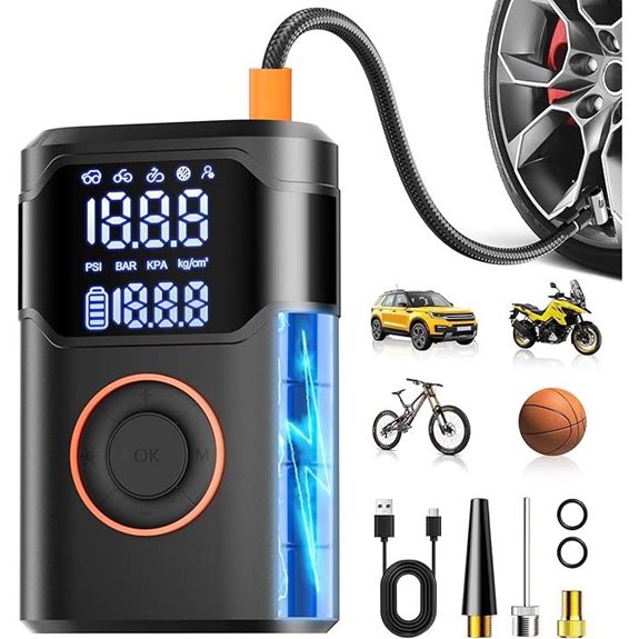 Portable Tire Inflator with Digital Gauge and LED Light