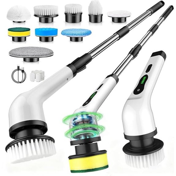 Electric Spin Scrubber with 9 Heads and Adjustable Handle