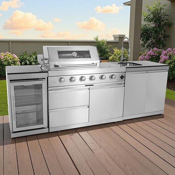 Outdoor Grill Island 4-Burner with Refrigerator & Sink