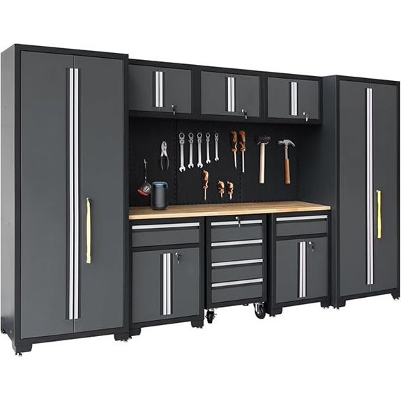 Garage Storage Set with Cabinets Workbench and Pegboard