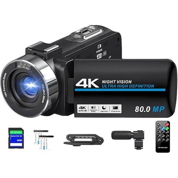 4K Video Camcorder with Stabilizer and Microphone