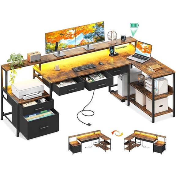 AODK L-Shaped Desk with Storage and Power Outlets