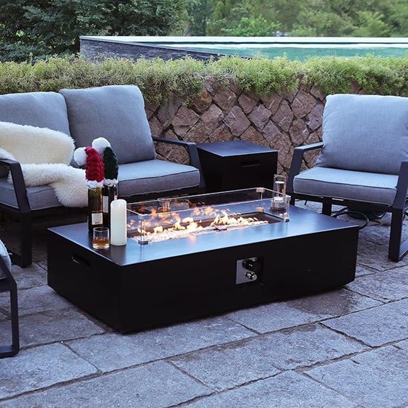 56-Inch Propane Fire Pit Table with Glass Wind Guard