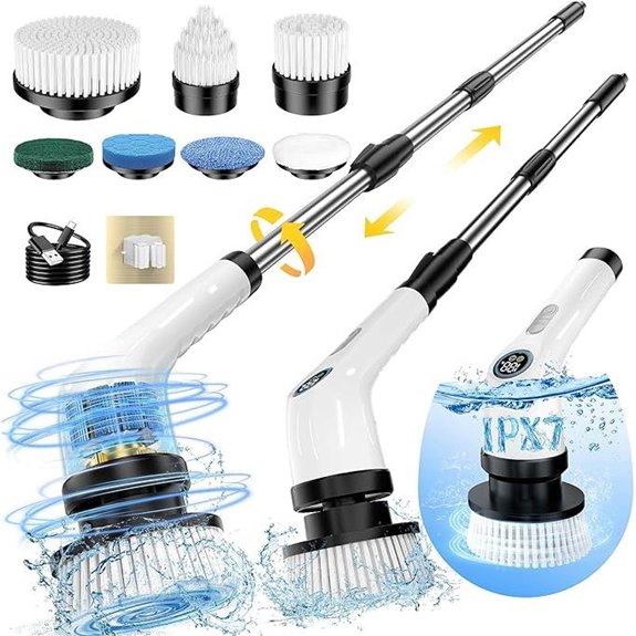 Electric Spin Scrubber with Long Battery & 7 Brush Heads