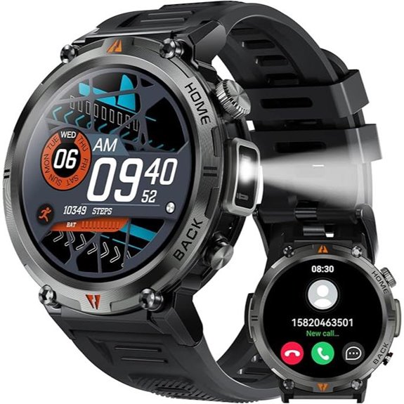 Military Smart Watch with LED Flashlight and Sports Modes