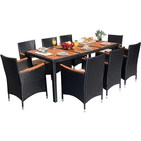 Devoko 9-Piece Outdoor Wicker Dining Set with Acacia Table