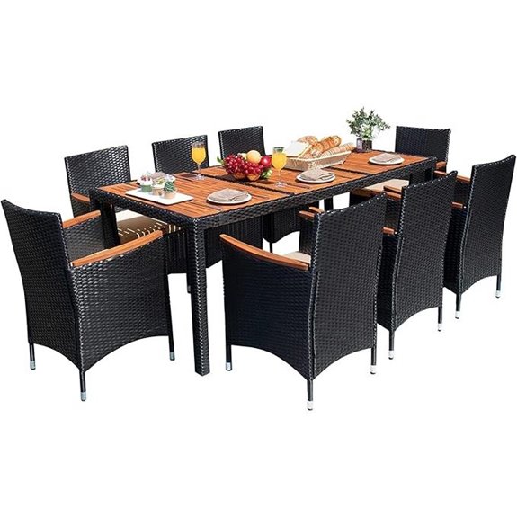 Devoko 9-Piece Outdoor Dining Set with Wicker & Wood