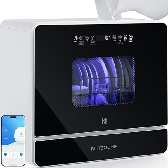 BLITZHOME WiFi Portable Countertop Dishwasher with 9 Programs