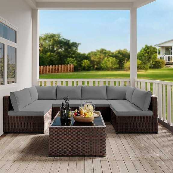 7-Piece Patio Rattan Sofa Set with Cushions