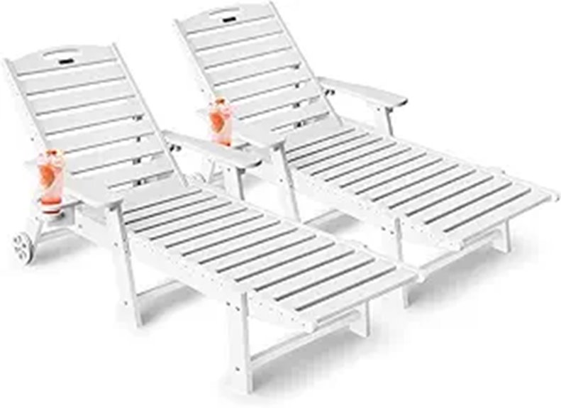 Outdoor Lounge Chair Set of 2 with Wheels and Cup Holder