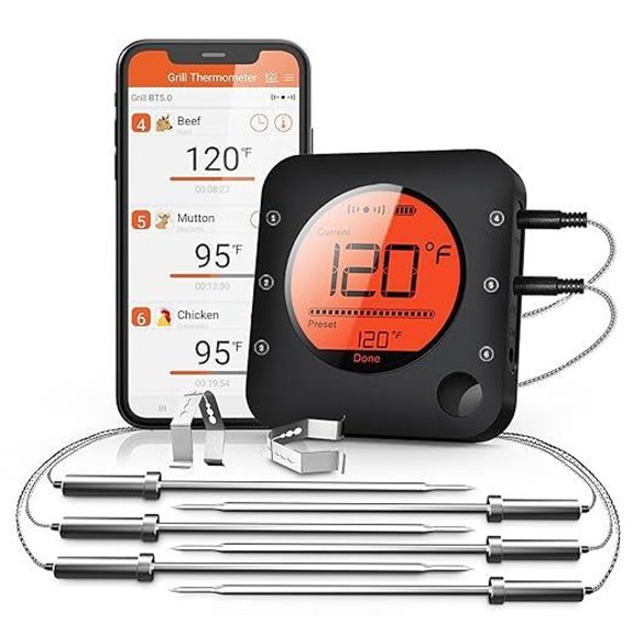 BFOUR Wireless Bluetooth Meat Thermometer with 6 Probes