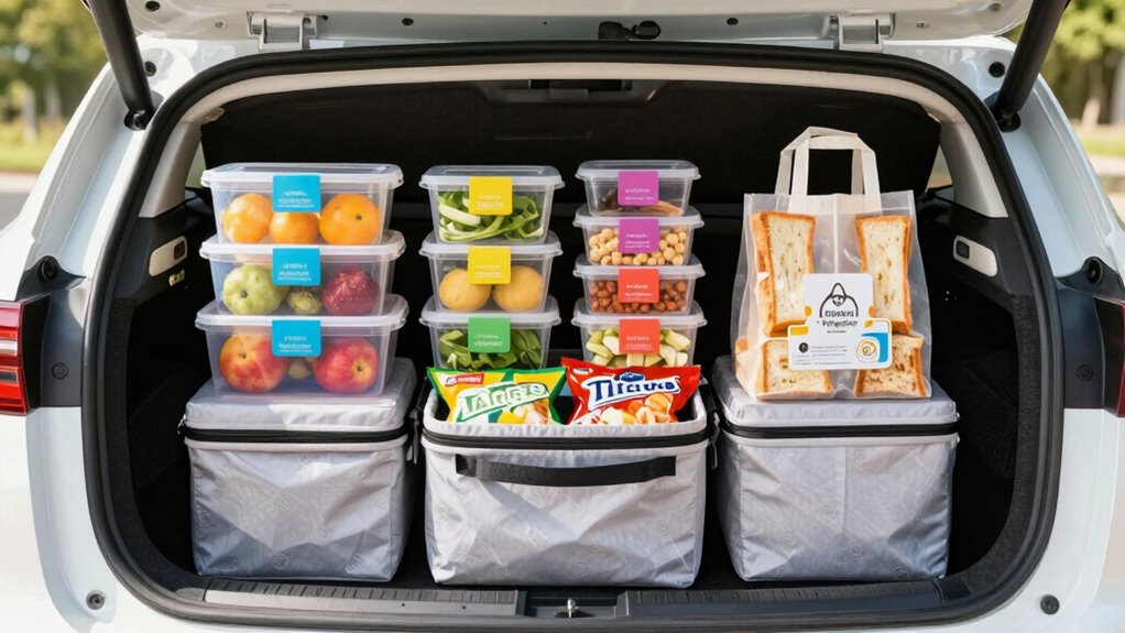 organized fresh road trip snacks